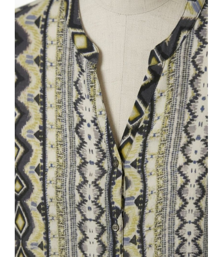 Chemisier iChemisier Femme Imprimé N3221 Gris/Jaune - Mayflowermprimé gris/jaune femme – Viscose, col rond, boutons