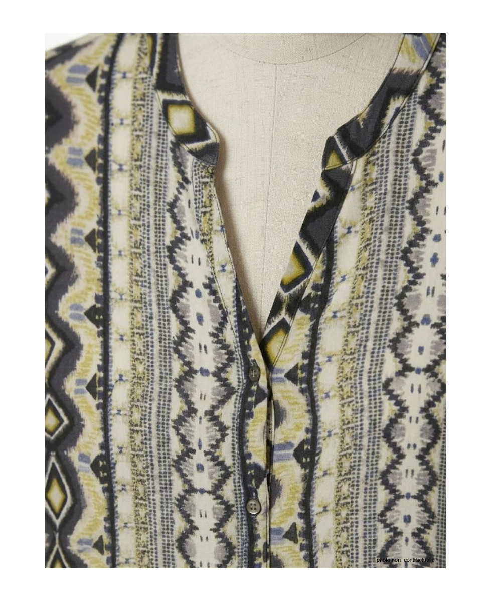 Chemisier iChemisier Femme Imprimé N3221 Gris/Jaune - Mayflowermprimé gris/jaune femme – Viscose, col rond, boutons