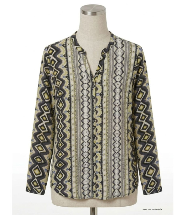 Chemisier iChemisier Femme Imprimé N3221 Gris/Jaune - Mayflowermprimé gris/jaune femme – Viscose, col rond, boutons