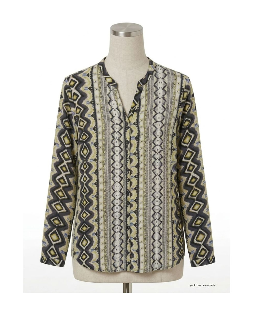 Chemisier iChemisier Femme Imprimé N3221 Gris/Jaune - Mayflowermprimé gris/jaune femme – Viscose, col rond, boutons