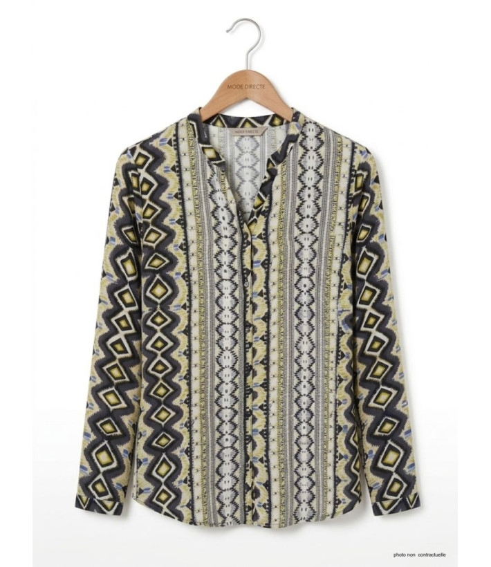 Chemisier iChemisier Femme Imprimé N3221 Gris/Jaune - Mayflowermprimé gris/jaune femme – Viscose, col rond, boutons