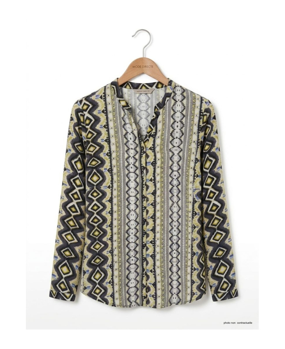 Chemisier iChemisier Femme Imprimé N3221 Gris/Jaune - Mayflowermprimé gris/jaune femme – Viscose, col rond, boutons