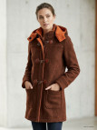 Manteau caban marron/orange femme – Maille épaisse, capuche
