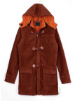 Manteau caban marron/orange femme – Maille épaisse, capuche