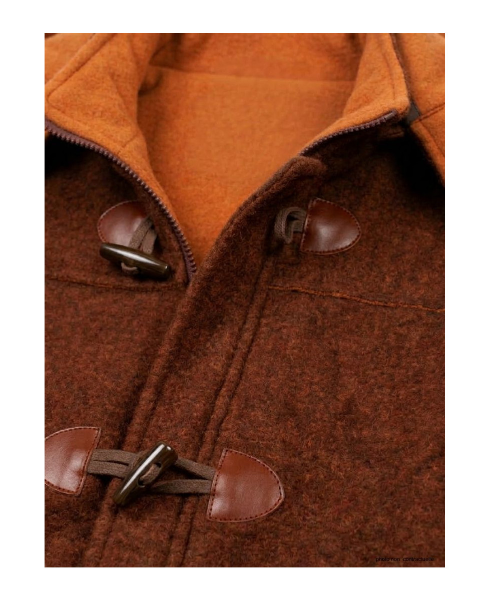 Manteau caban marron/orange femme – Maille épaisse, capuche