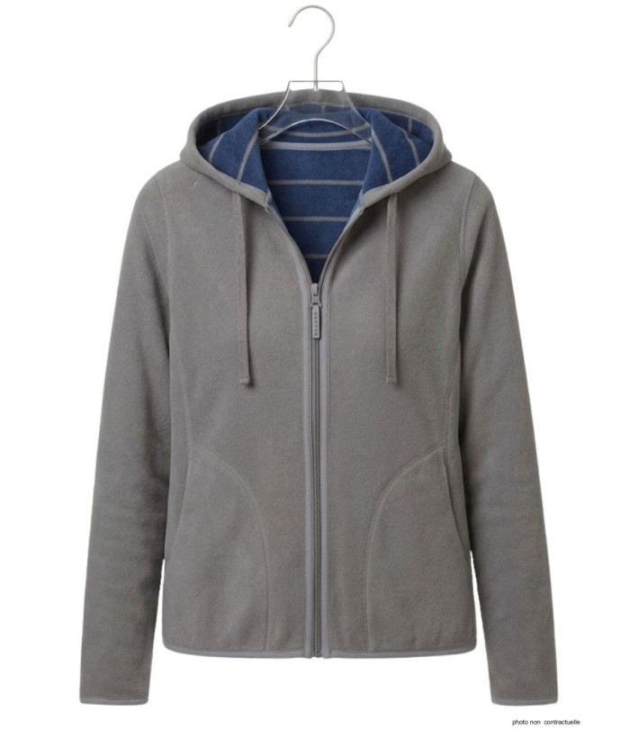 Veste Polaire Femme AH1185B Bleu/Gris - Intérieur Rayé | Axxano