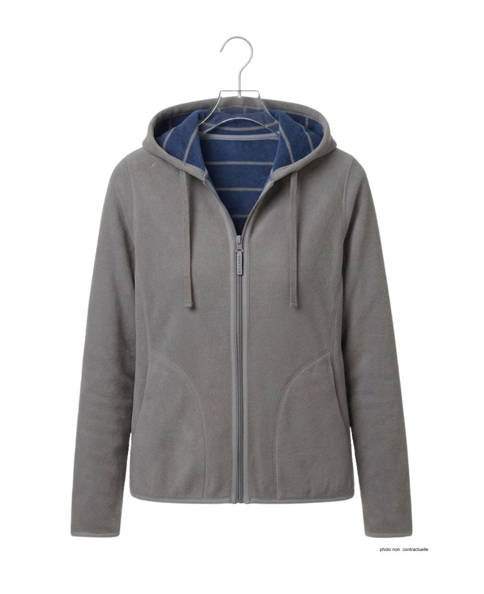 Veste Polaire Femme AH1185B Bleu/Gris - Intérieur Rayé | Axxano