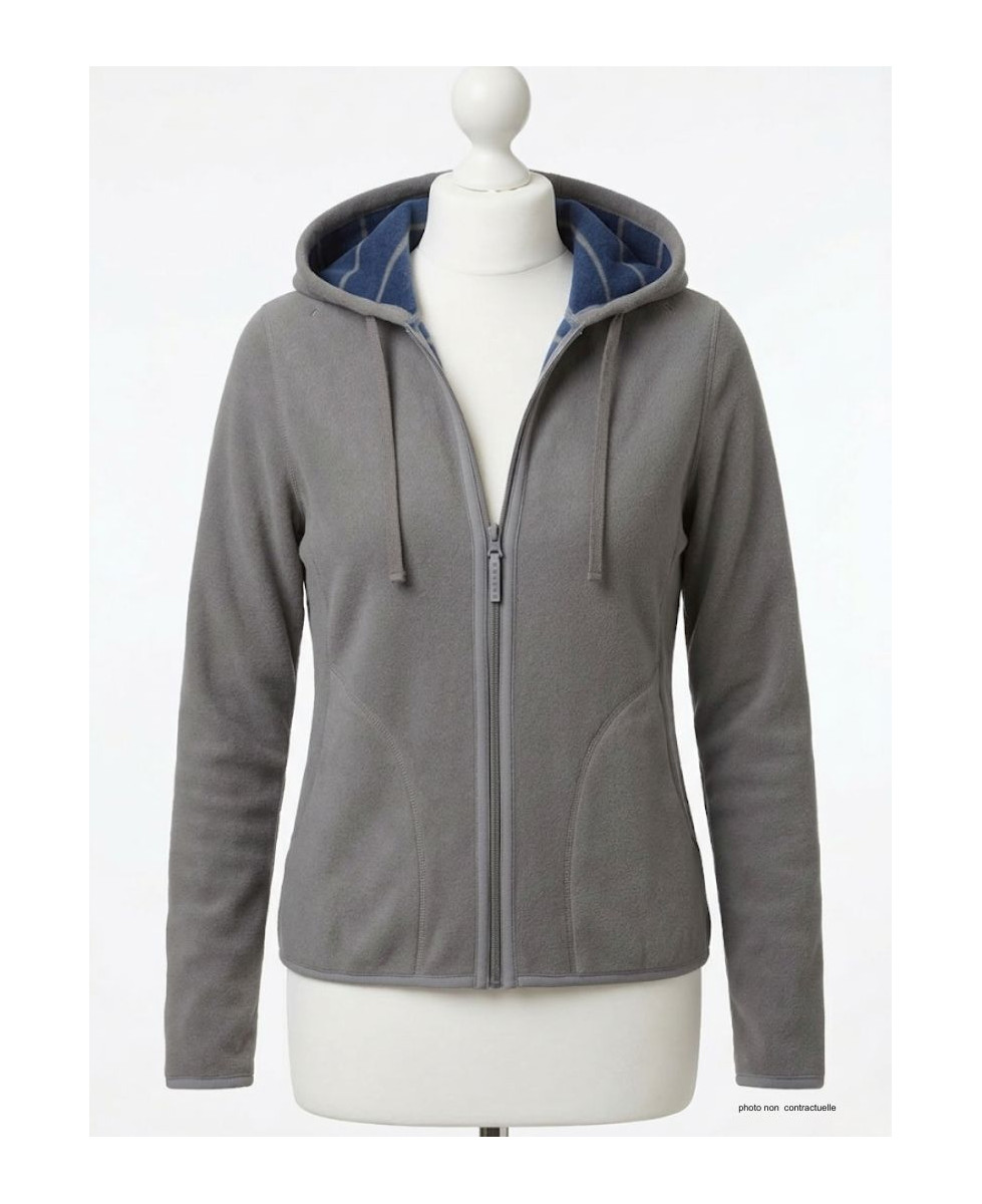 Veste Polaire Femme AH1185B Bleu/Gris - Intérieur Rayé | Axxano