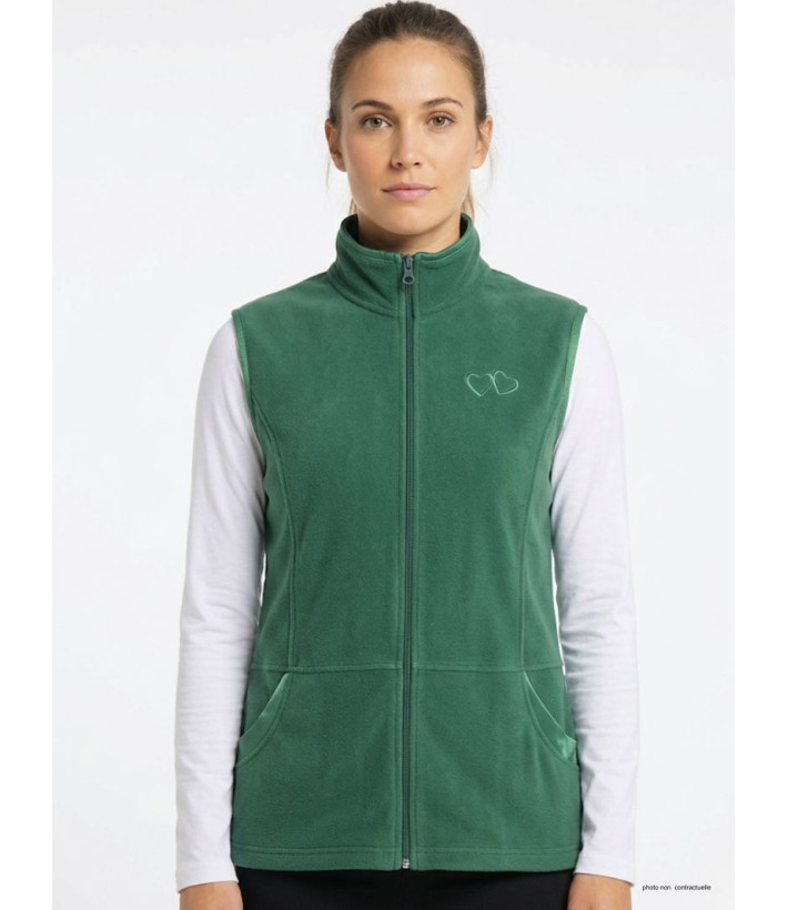 Gilet sans manches polaire vert pour femme marque AXXANO modèle AH1190 avec col montant et poches zippées.