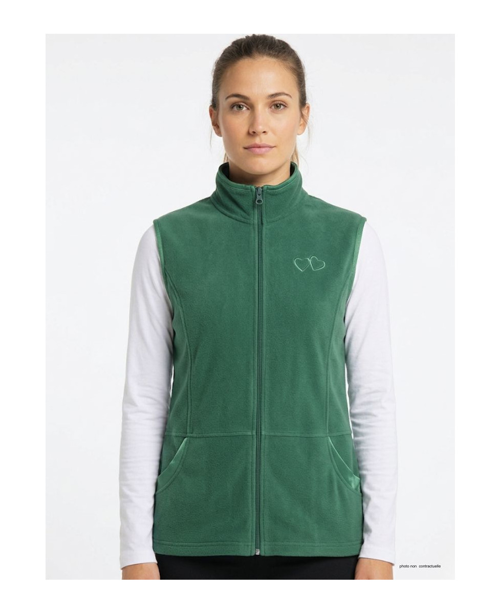 Gilet sans manches polaire vert pour femme marque AXXANO modèle AH1190 avec col montant et poches zippées.