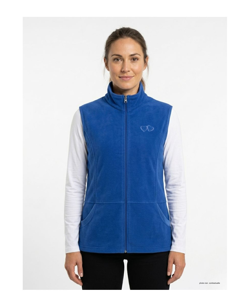 Gilet sans manches polaire pour femme AXXANO modèle AH1190 coloris bleu lavande avec col montant et poches zippées.
