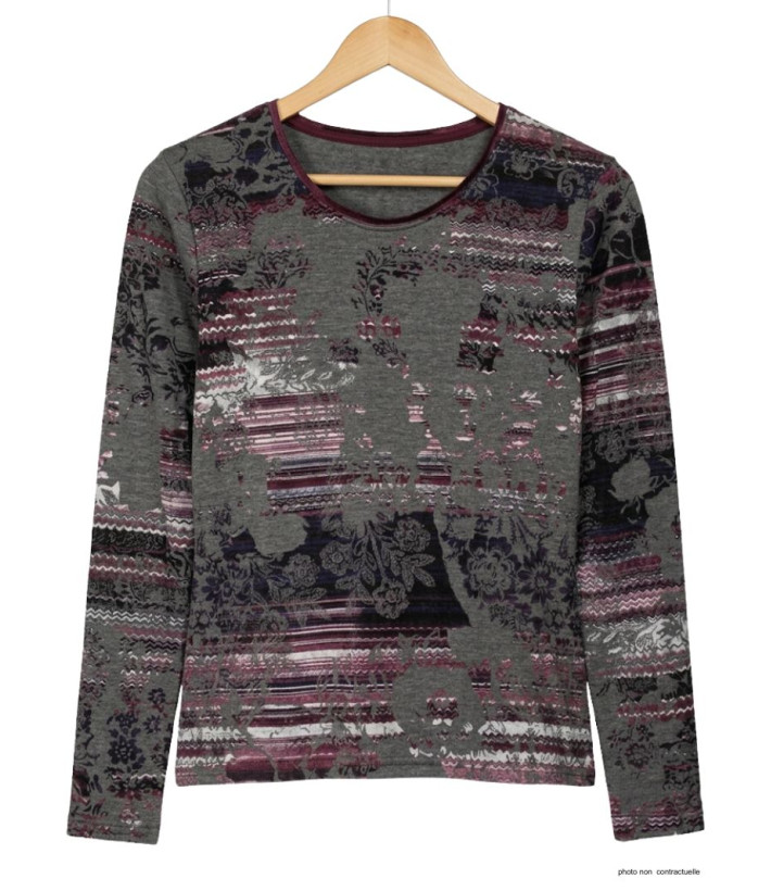 Tee-shirt MAYFLOWER RF141V Violet : Col Rond et Style Fleuri