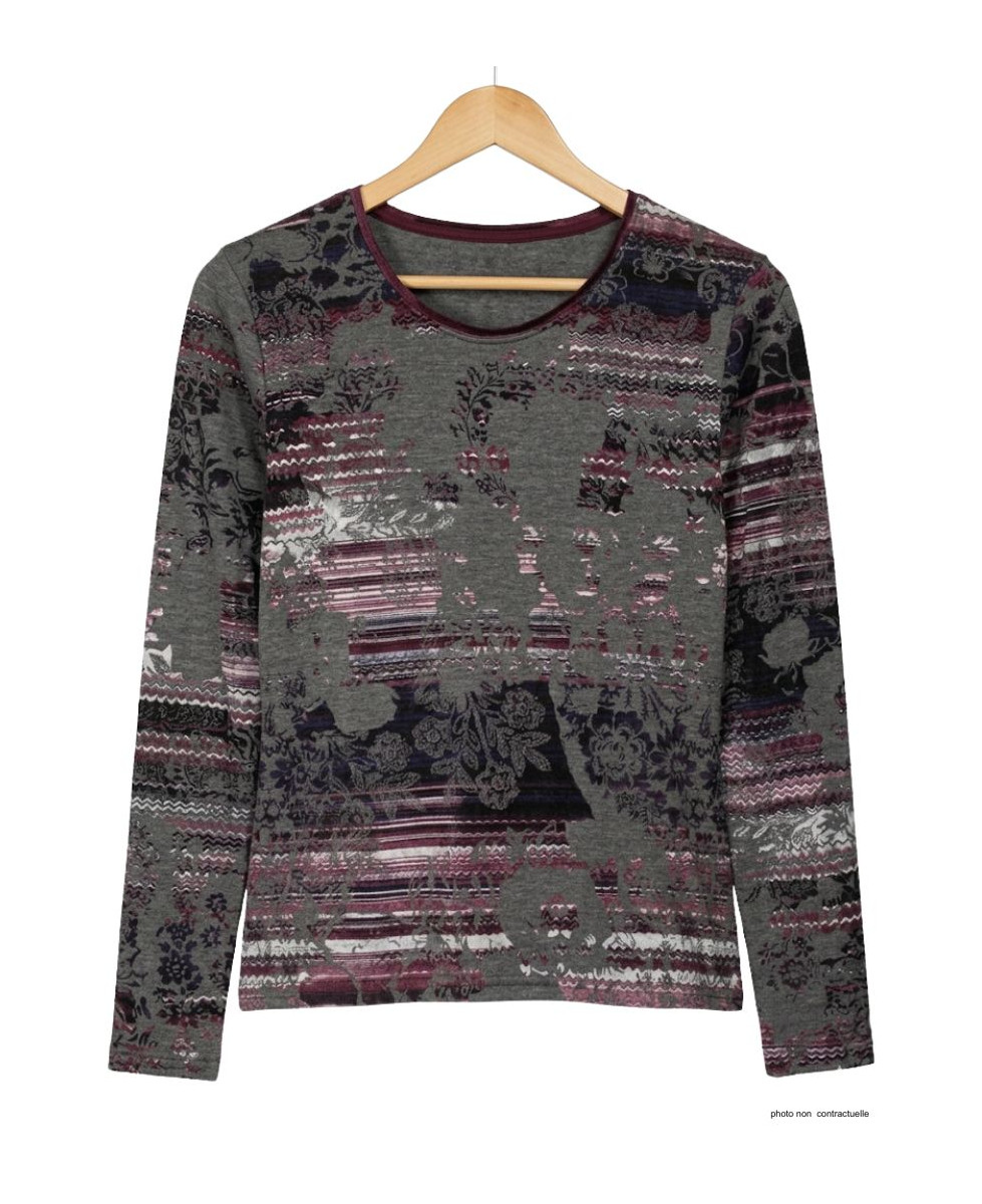 Tee-shirt MAYFLOWER RF141V Violet : Col Rond et Style Fleuri