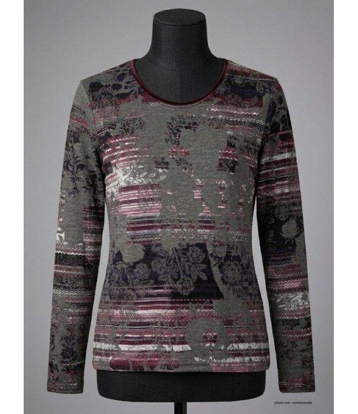 Tee-shirt MAYFLOWER RF141V Violet : Col Rond et Style Fleuri