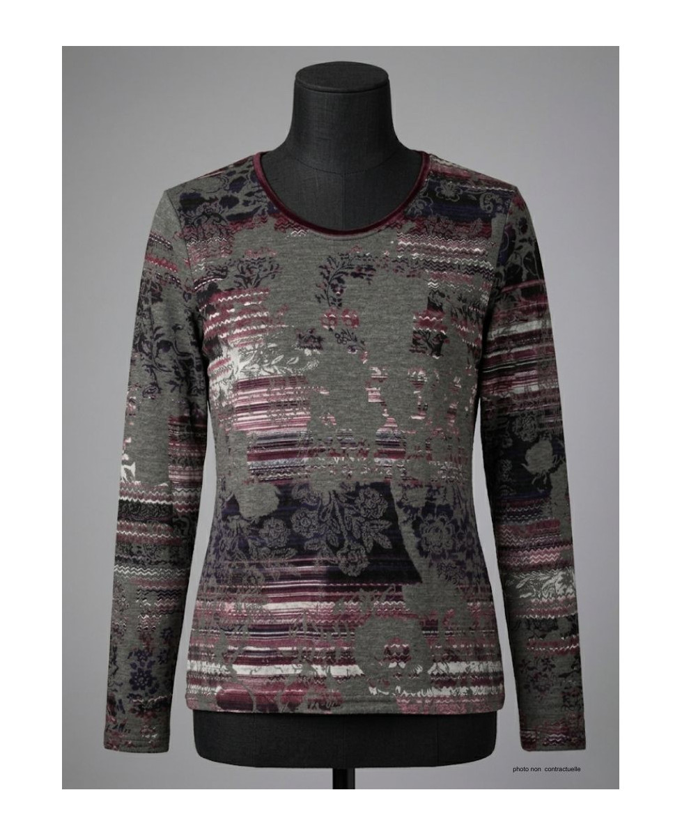 Tee-shirt MAYFLOWER RF141V Violet : Col Rond et Style Fleuri