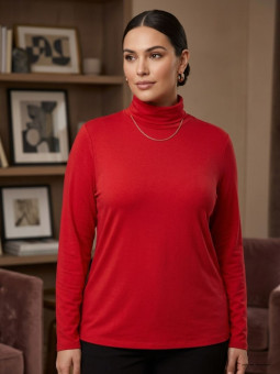 Sous-pull col roulé pour femme grande taille AXONE modèle UF061 coloris rouge vif.