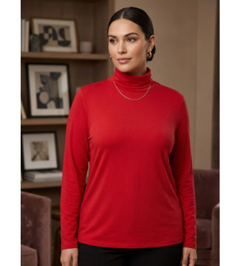 Sous-pull col roulé pour femme grande taille AXONE modèle UF061 coloris rouge vif.