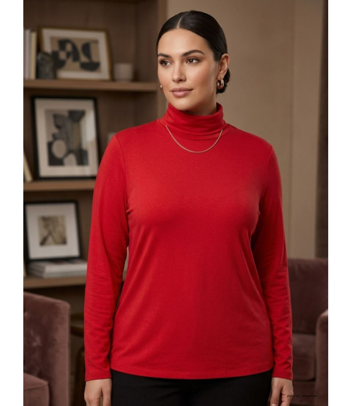 Sous-pull col roulé pour femme grande taille AXONE modèle UF061 coloris rouge vif.