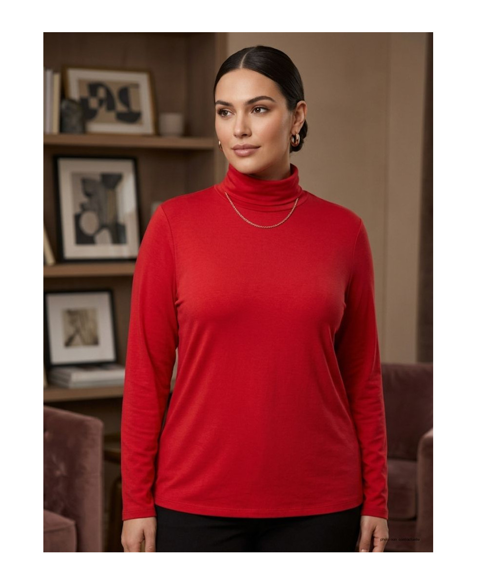 Sous-pull col roulé pour femme grande taille AXONE modèle UF061 coloris rouge vif.