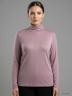 Sous-pull col roulé pour femme grande taille AXONE modèle UF061 coloris vieux rose poudré.