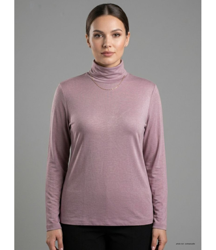 Sous-pull col roulé pour femme grande taille AXONE modèle UF061 coloris vieux rose poudré.