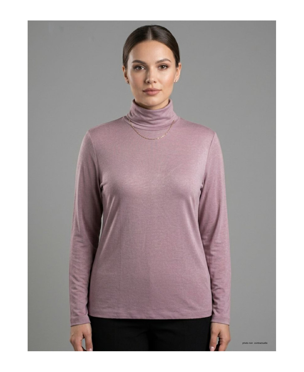 Sous-pull col roulé pour femme grande taille AXONE modèle UF061 coloris vieux rose poudré.