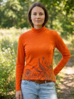 Tee-shirt col roulé manches longues OGALO modèle SH1005O coloris orange avec sérigraphie fantaisie.
