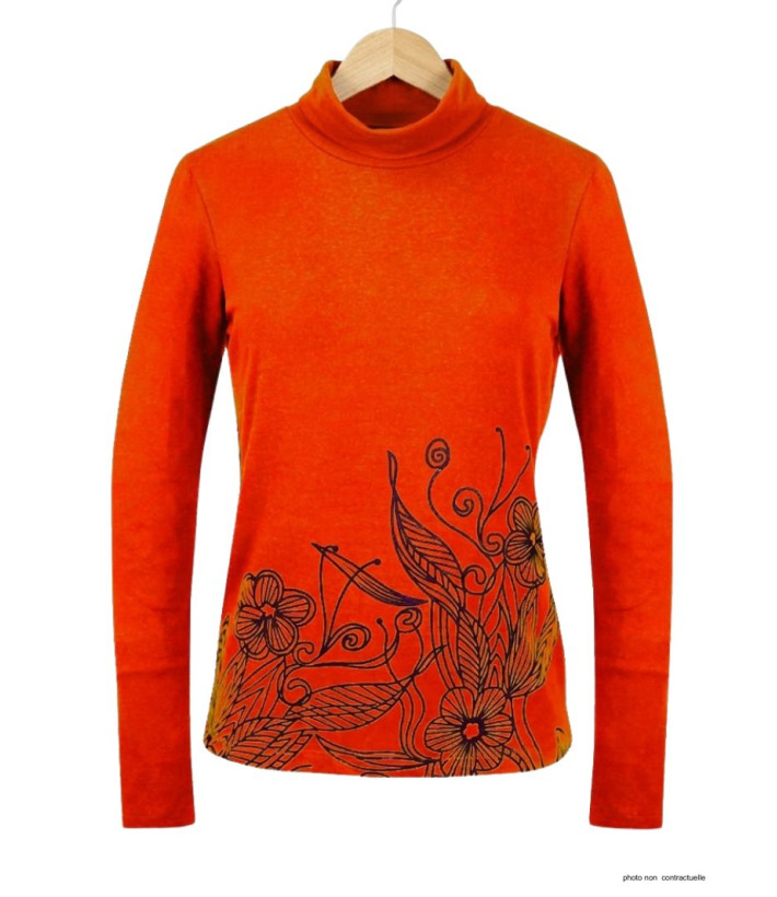 OGALO SH1005O - Tee-shirt col roulé orange en coton stretch