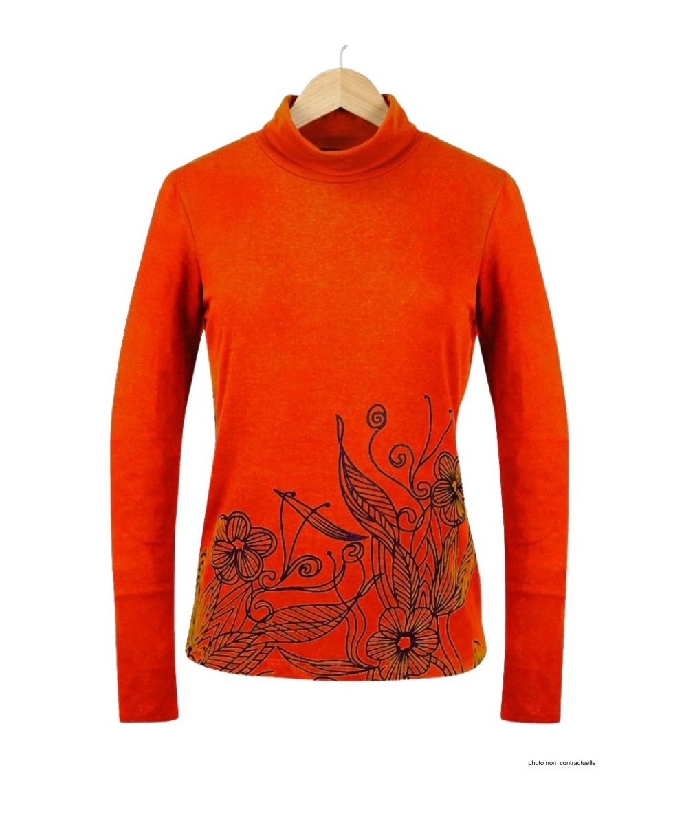 OGALO SH1005O - Tee-shirt col roulé orange en coton stretch