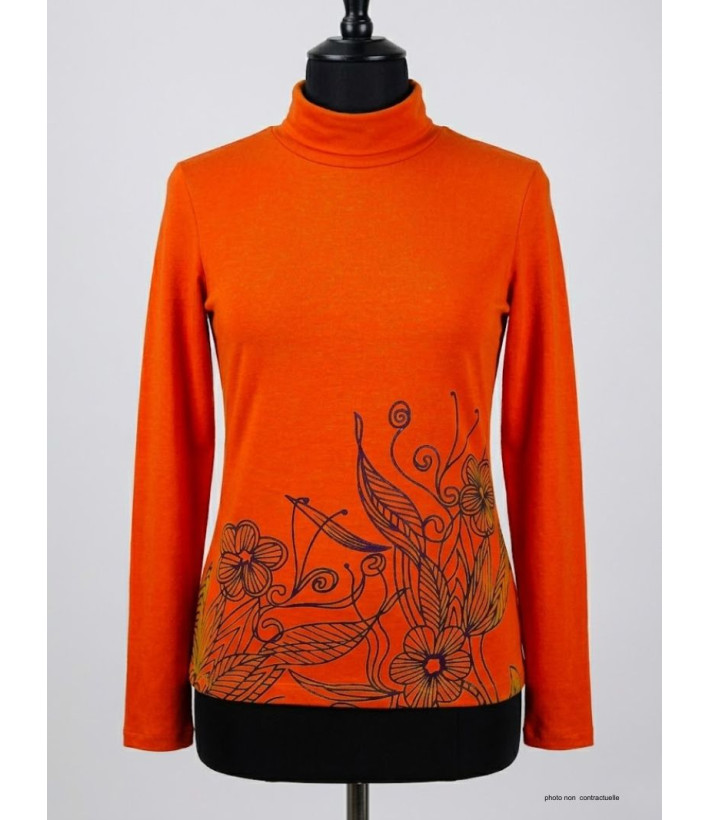 OGALO SH1005O - Tee-shirt col roulé orange en coton stretch