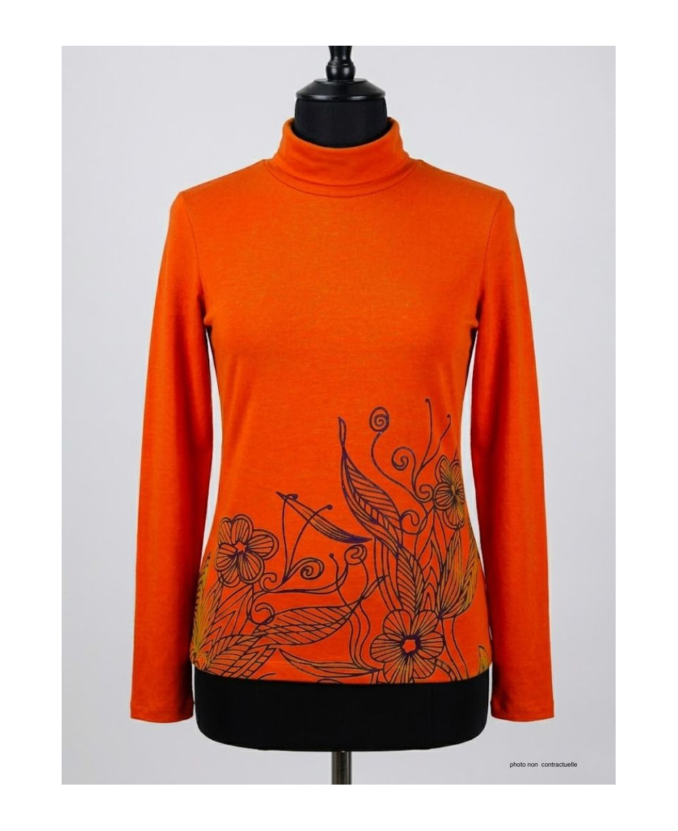 OGALO SH1005O - Tee-shirt col roulé orange en coton stretch
