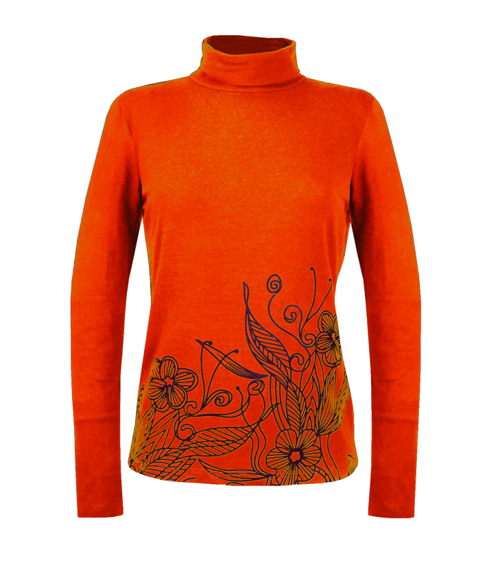 OGALO SH1005O - Tee-shirt col roulé orange en coton stretch