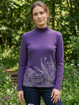 Tee-shirt col roulé manches longues OGALO modèle SH1005V coloris violet avec sérigraphie fantaisie.