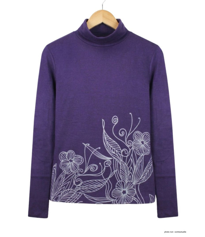 OGALO SH1005V - Tee-shirt col roulé violet en coton stretch