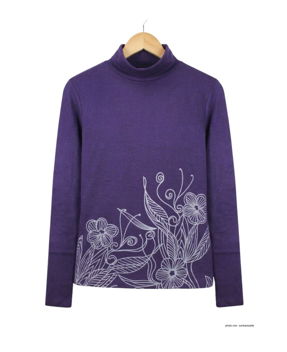 OGALO SH1005V - Tee-shirt col roulé violet en coton stretch