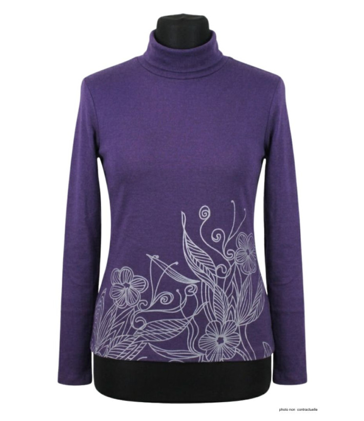 OGALO SH1005V - Tee-shirt col roulé violet en coton stretch