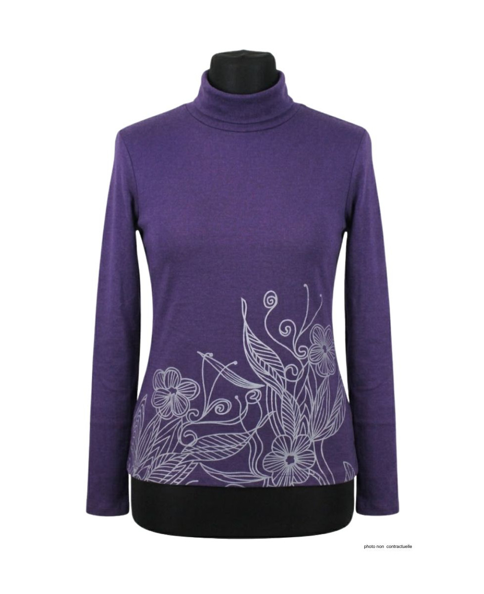 OGALO SH1005V - Tee-shirt col roulé violet en coton stretch