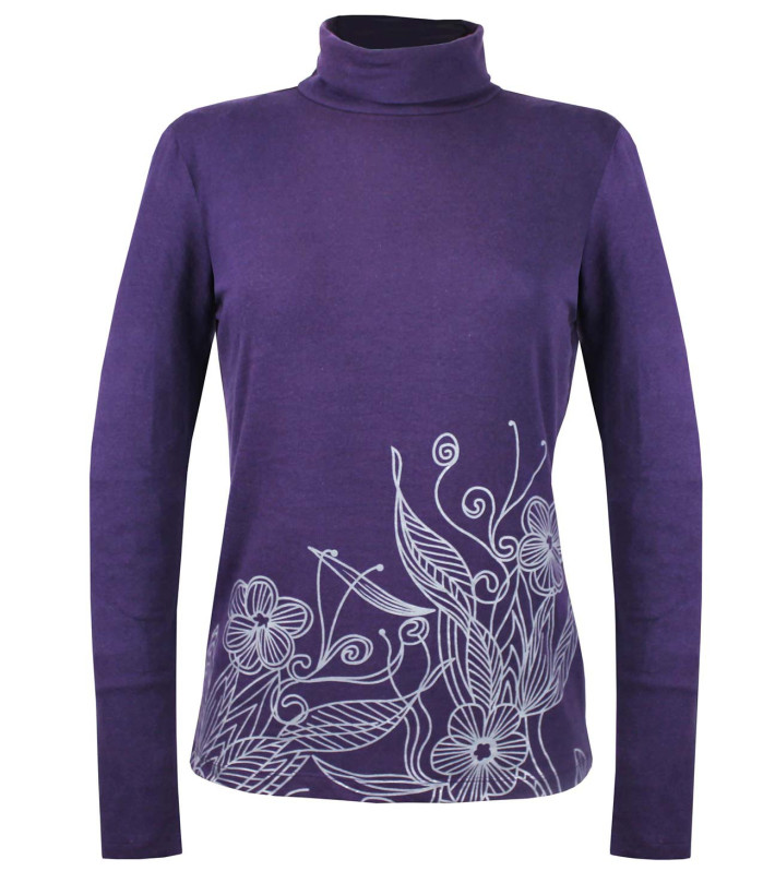 OGALO SH1005V - Tee-shirt col roulé violet en coton stretch