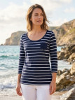 Tee-shirt manches 3/4 MAYFLOWER modèle DARCY1 coloris marine à rayures blanches avec poche fantaisie.