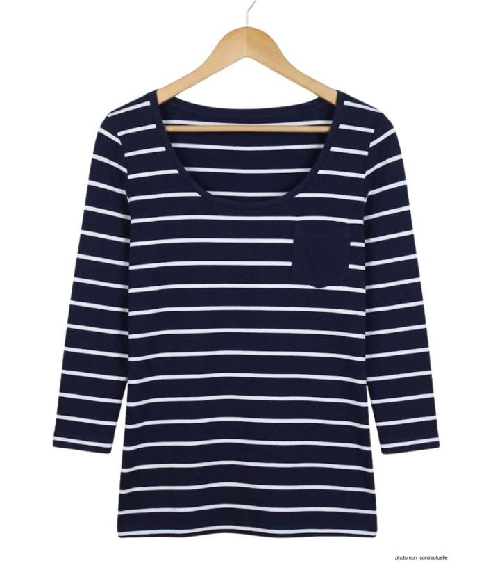 MAYFLOWER DARCY1 - Tee-shirt manches 3/4 marine rayé blanc