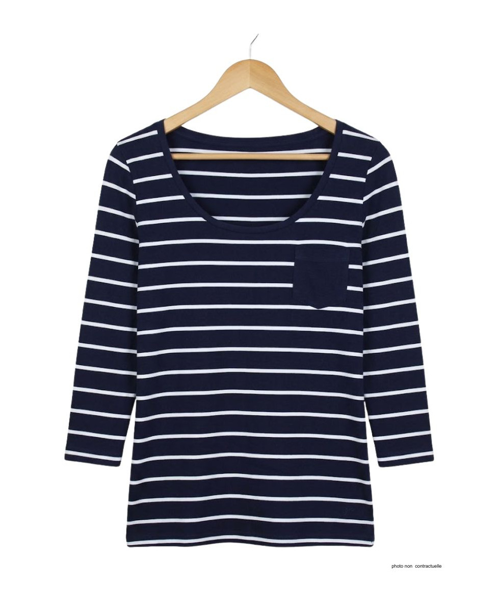 MAYFLOWER DARCY1 - Tee-shirt manches 3/4 marine rayé blanc