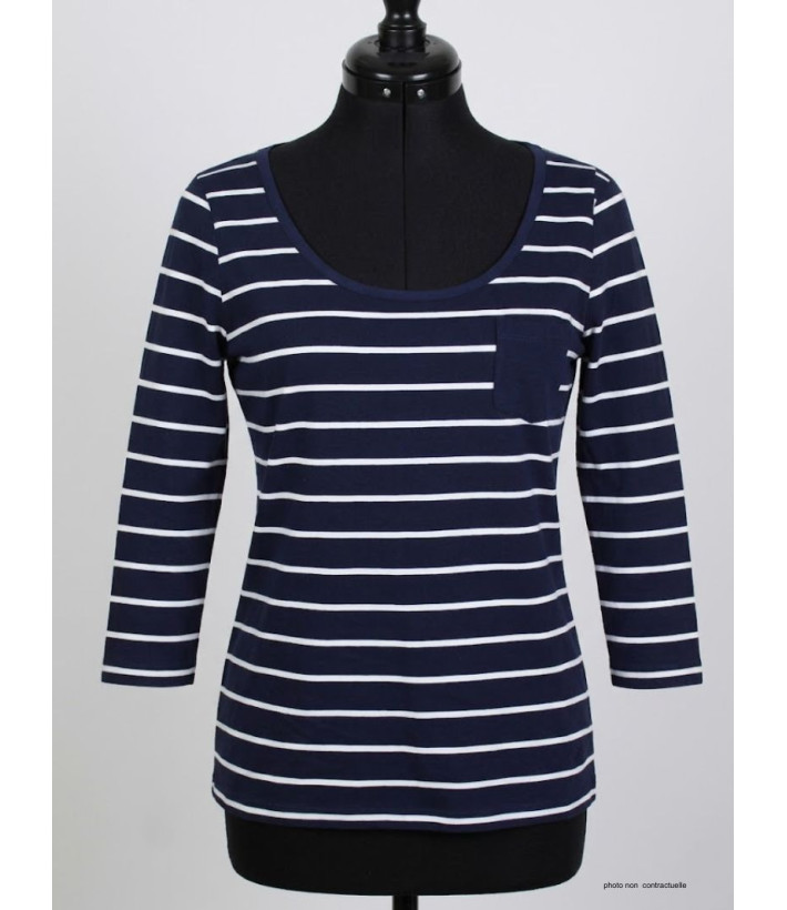 MAYFLOWER DARCY1 - Tee-shirt manches 3/4 marine rayé blanc