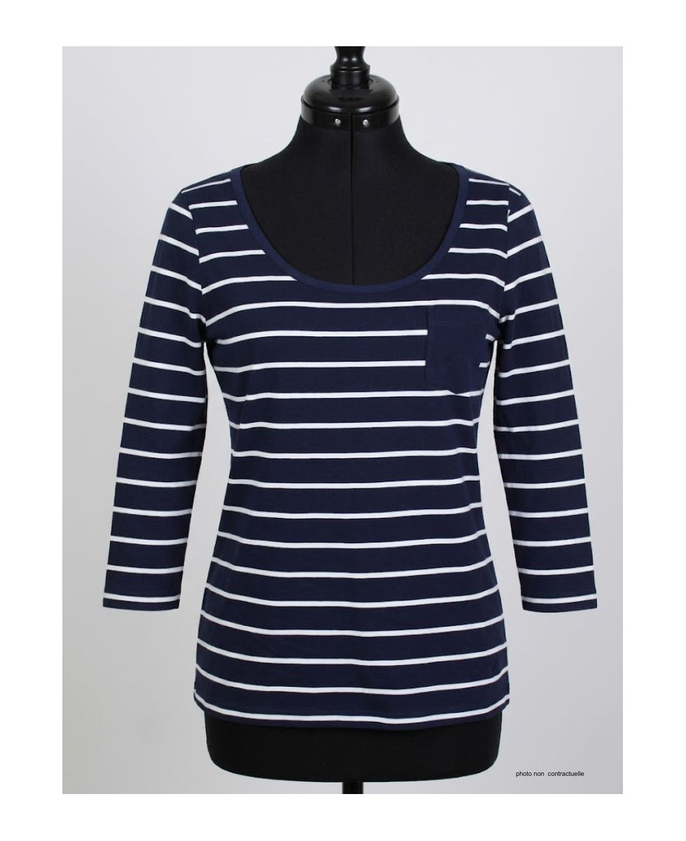 MAYFLOWER DARCY1 - Tee-shirt manches 3/4 marine rayé blanc