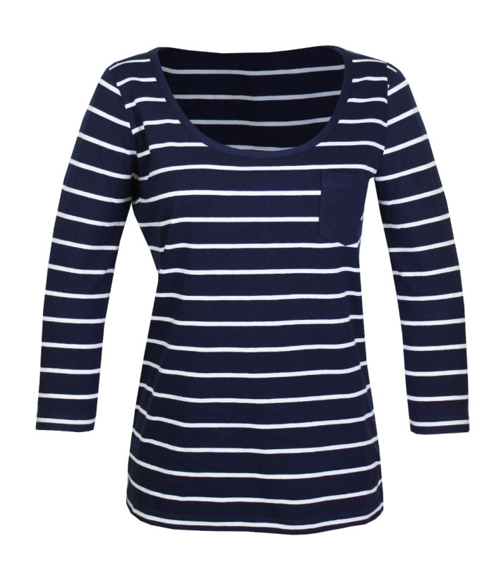 MAYFLOWER DARCY1 - Tee-shirt manches 3/4 marine rayé blanc