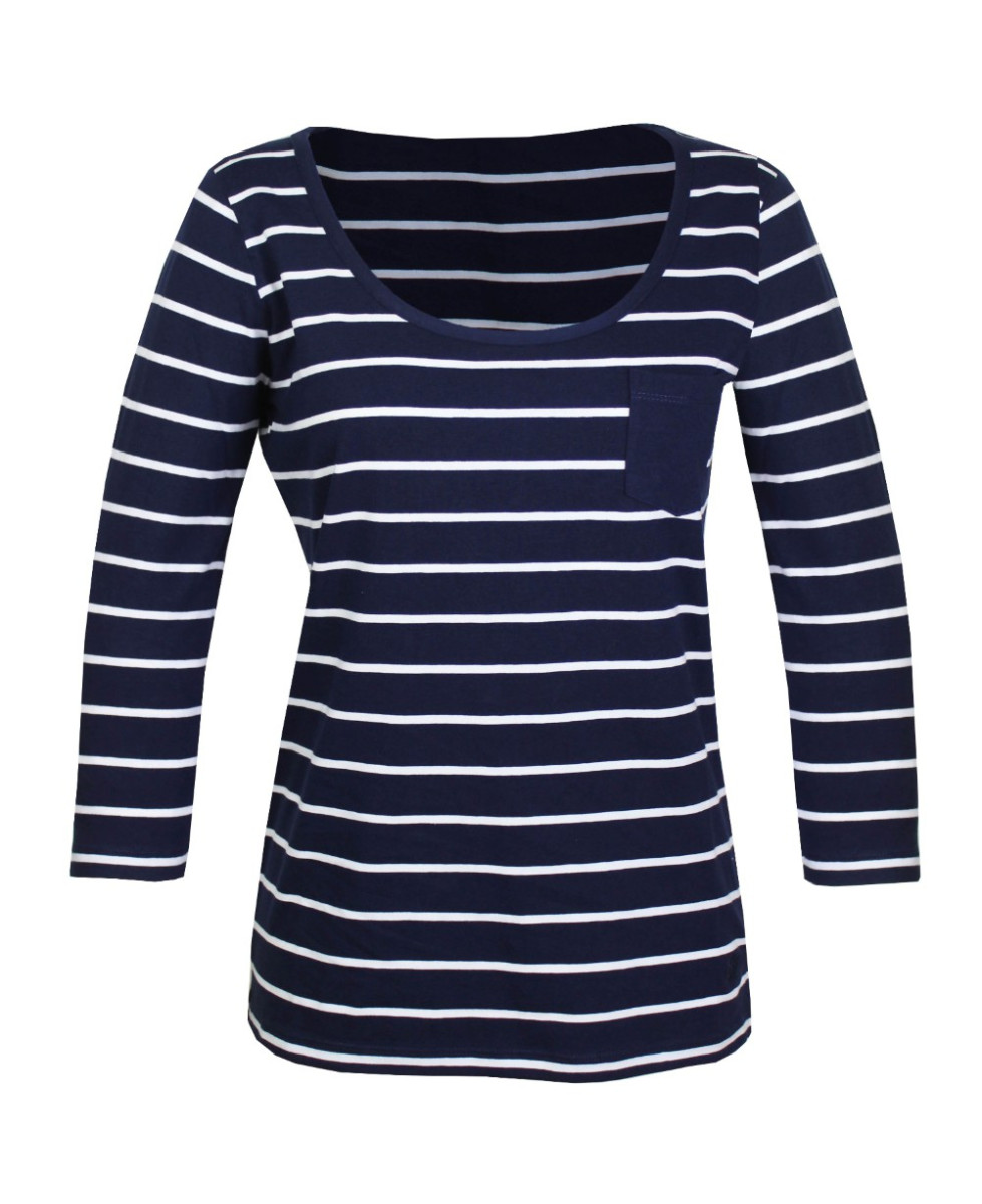 MAYFLOWER DARCY1 - Tee-shirt manches 3/4 marine rayé blanc