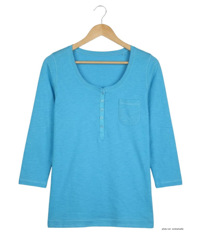 MAYFLOWER DIMITRI1 - Tee-shirt manches 3/4 bleu maille flammée