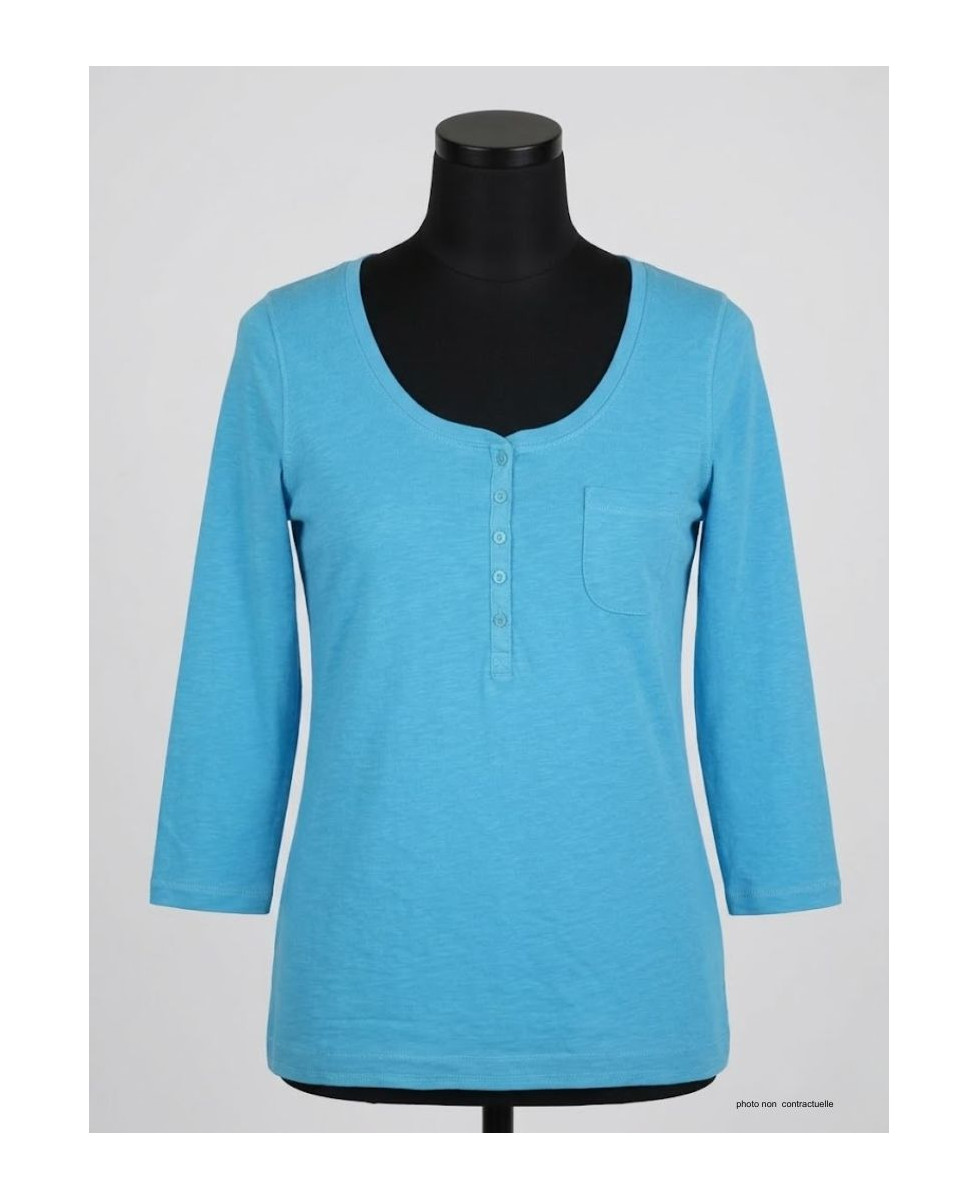 MAYFLOWER DIMITRI1 - Tee-shirt manches 3/4 bleu maille flammée