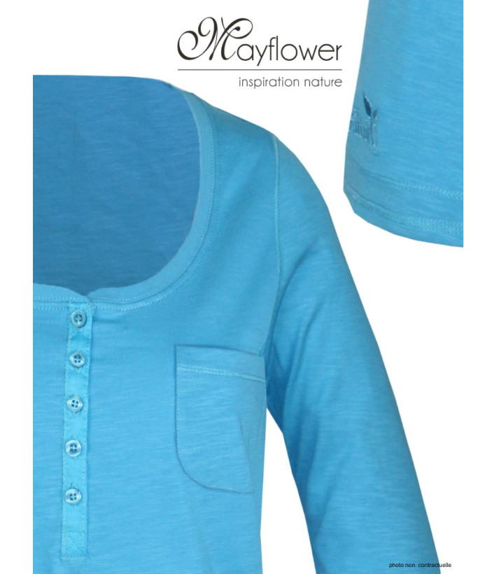 MAYFLOWER DIMITRI1 - Tee-shirt manches 3/4 bleu maille flammée