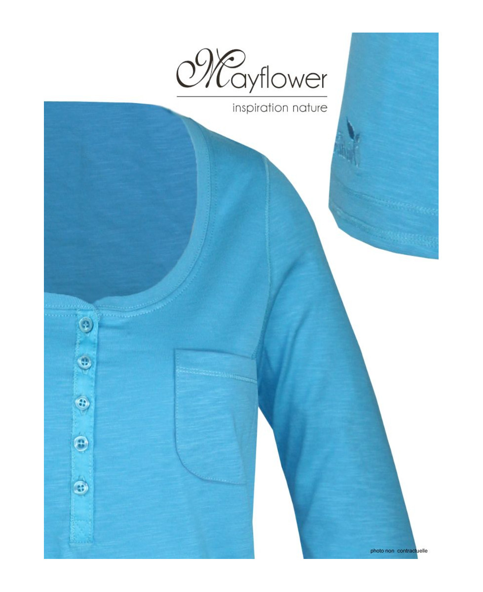MAYFLOWER DIMITRI1 - Tee-shirt manches 3/4 bleu maille flammée