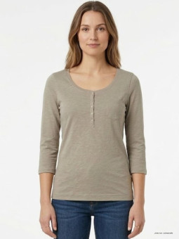 Tee-shirt manches 3/4 MAYFLOWER modèle DIMITRI2 coloris beige en maille flammée avec poche poitrine.